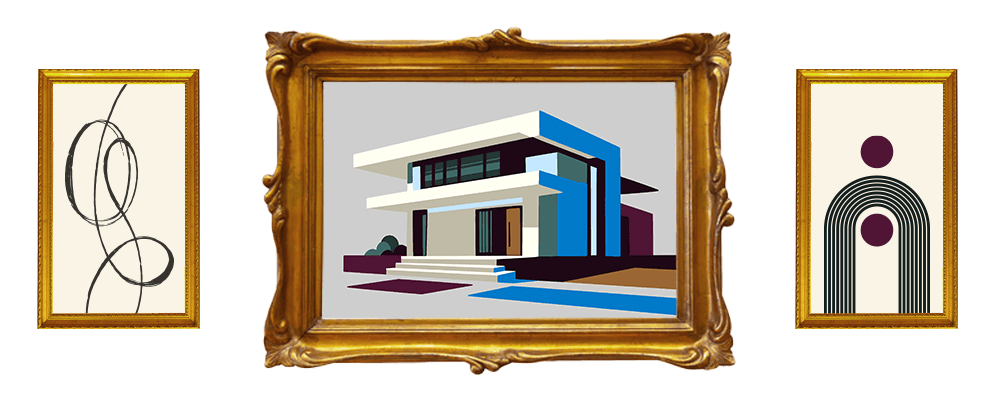 Illustration of three framed pieces of art