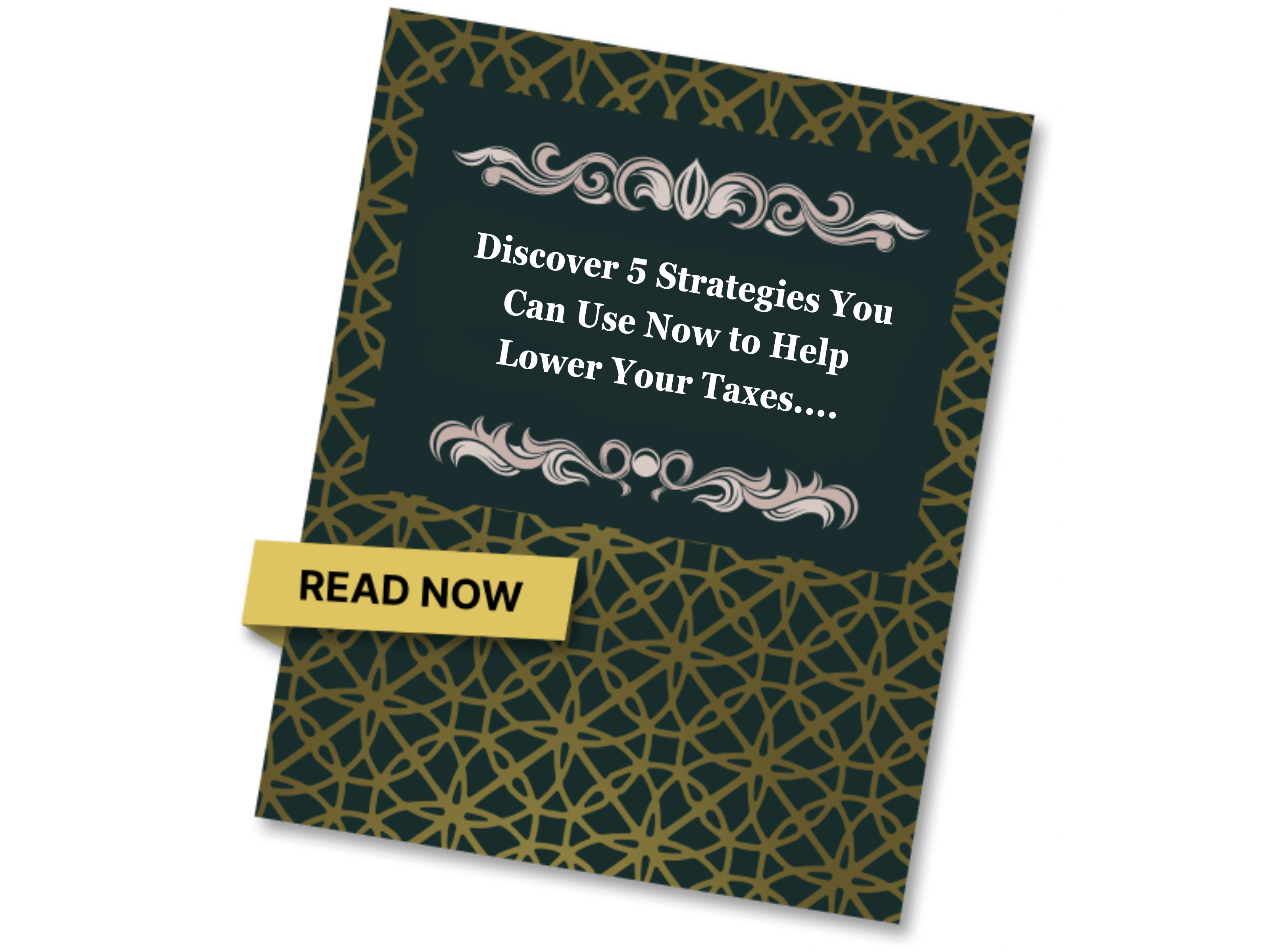Lead magnet cover entitled "Discover 5 Strategies You Can Use Now to Lower Your Taxes..."