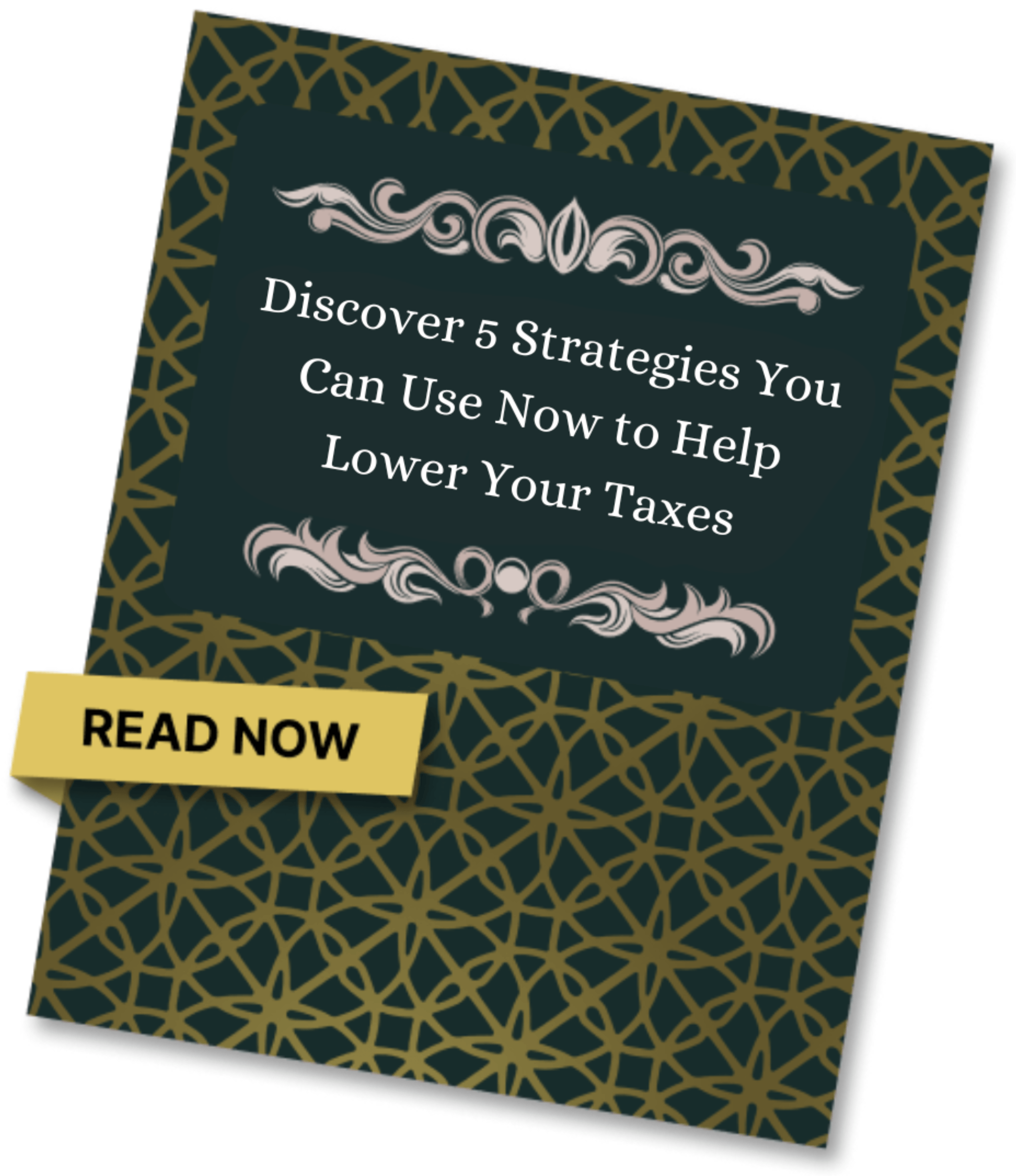 Lead magnet cover entitled "Discover 5 Strategies You Can Use Now to Lower Your Taxes..."