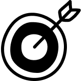 A drawing of a circular archery target with an arrow in the center.