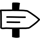 A drawing of a sign shaped like an arrow pointing right.
