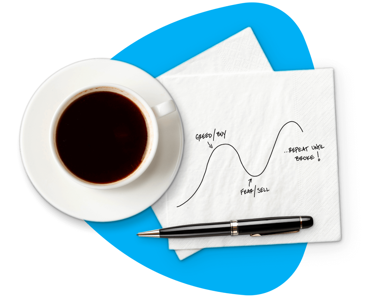 A mug of coffee on top of a napkin with a sketch of a diagram from this campaign.